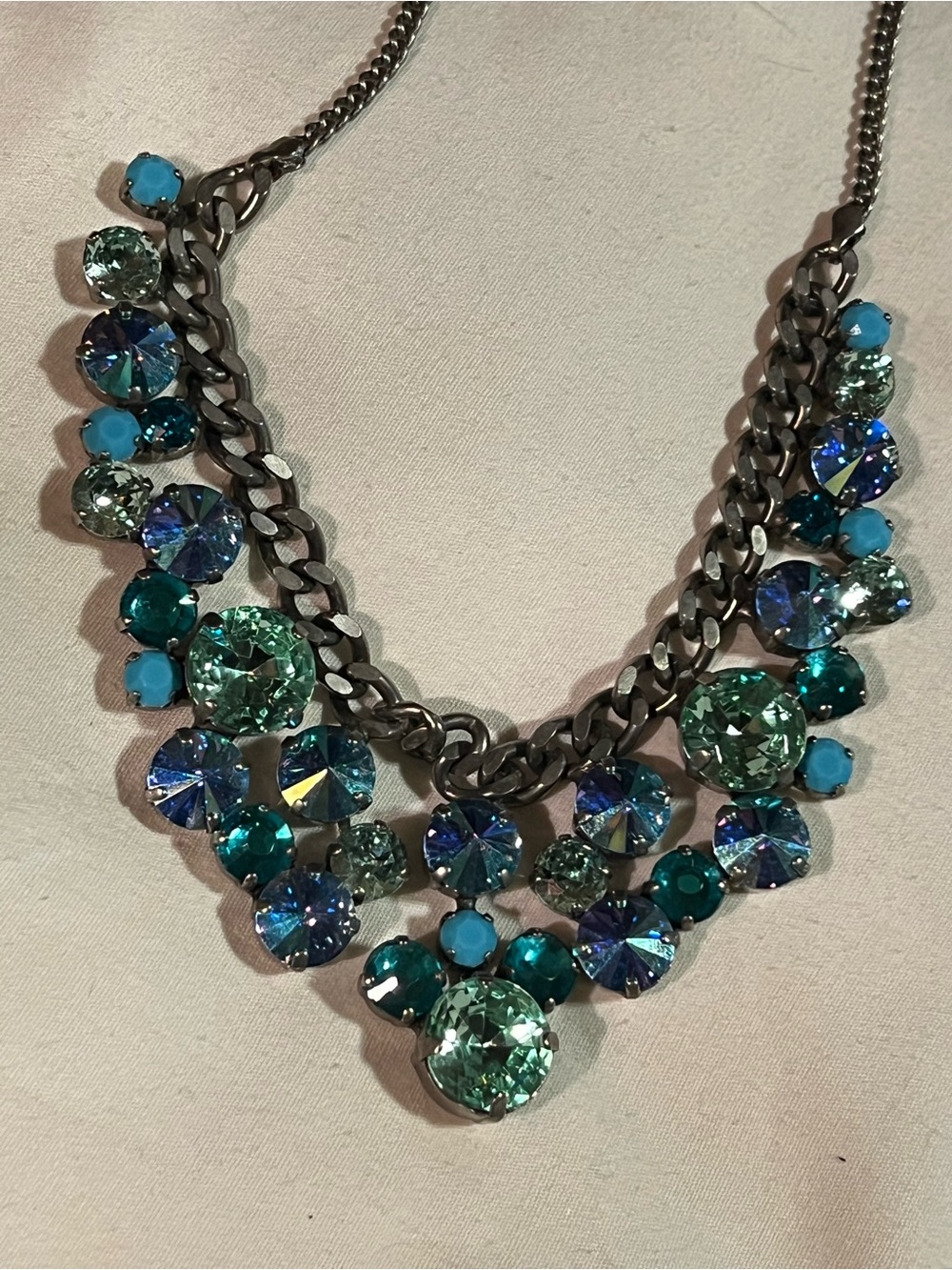 Sorelli Statement AB Crystal Bib Silver Tone Necklace - Blue Green Multi